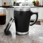 Steel Coffee Mug With Handle & Lid