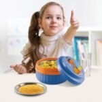 MILTON Bestie Tiffin Big Plastic Insulated Tiffin Box with Steel Partition Plate, 315 ml, Dark Blue (Cool Boy Print)| BPA Free | Food Grade | PU Insulated | Kids Lunch Box