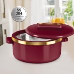 MILTON Curve 2500 Inner Stainless Steel Casserole, 2.15 litres, Maroon | BPA Free | Food Grade | Easy to Carry | Easy to Store | Chapati | Roti | Curd Maker