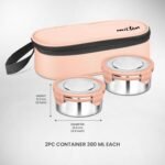MILTON Express Meal Lunch Box (2 Round Inner Steel Leak Proof Containers with Click Lock Lids 380 ml Each) with Unisex Bag, Peach, Odour Proof, Food Grade - Image 6