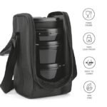 Milton Pro Munch Tiffin (3 Microwave Safe Inner Steel Containers,180/320/450/100ml; 1 Plastic Chutney Dabba; Steel Spoon) with Insulated Fabric Bag, Black, Leak Proof, Odour Proof, Easy to Carry - Image 4