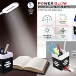 C160 – PowerGlow Table Lamp with USB hub, tumbler and logo highlight | 3 USB ports | With mobile stand