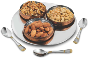 Rangreza 7 Pc Copper Finish Snack Set | 3 Snack Bowls With Spoons & Serving Tray Plate, Bowl, Spoon Serving Set (Pack of 7 - Image 2
