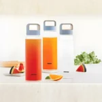 CRYSTO WIDE GLASS BOTTLE WITH BLUE LID