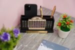 Personalized Classic Matte Black Pencil Pen Holder Stand with Clock,Calendar & Mobile Stand For Office & Corporate Gifts Desk Organizer - Image 4