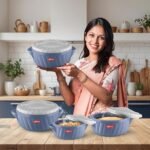 MILTON Flora 1500 Insulated Inner Steel Casserole for Roti, 1.25 Litre, Hot Box for Kitchen, Hot Pot with Lid, Chapati Box, Roti Casserole, Serving Boxes, Hotcase, Food Warmer, Stone Blue - Image 2