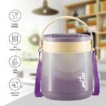 MILTON Gradient Tiffin 3 Stainless Steel Tiffin with Lifter, 3 Container, 900 ml, Purple | PU Insulated | Food Grade | Easy to Carry | Fresh & Hot for Hours | Office | Outdoors | Food Grade - Image 2