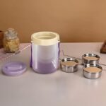 MILTON Gradient Tiffin 3 Stainless Steel Tiffin with Lifter, 3 Container, 900 ml, Purple | PU Insulated | Food Grade | Easy to Carry | Fresh & Hot for Hours | Office | Outdoors | Food Grade - Image 3