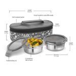 MILTON Lifestyle Lunch Box with Insulated Jacket, 2 Stainless Steel Round Containers with Clip Lock Lid (300 ml Each), Leak-Proof Tiffin for Office, School, College, Easy to Carry, Grey - Image 5