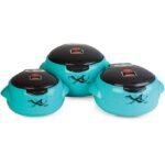 MILTON Microwow One Touch Insulated Inner Steel Casserole Jr Set of 3, Blue