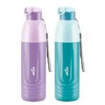 Milton Kool Nectar 900 Plastic Insulated Water Bottle, 700 ml Each, Purple & Sky Blue | Portable | Leak-Proof Flip Top Cap |Easy Grip | Hot or Cold | School | Office | Sports | Travel Bottle