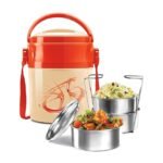 MILTON Odyssey Insulated Tiffin, 3 Stainless Steel Containers, 380 ml Each and 1 Papad Box, 200 ml, Ivory | PU Insulated | Food Grade | Easy to Carry | Hot & Cold | Office | Outdoors | Food Grade