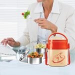 MILTON Odyssey Insulated Tiffin, 3 Stainless Steel Containers, 380 ml Each and 1 Papad Box, 200 ml, Ivory | PU Insulated | Food Grade | Easy to Carry | Hot & Cold | Office | Outdoors | Food Grade - Image 3