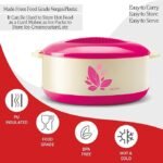 Milton Orchid 1500 Inner Stainless Steel Serving Casserole with Lid, PU Insulated Kitchen Hot Pot, Keeps Food hot & Fresh for Roti, Biryani, 1260 ml, Pink - Image 3