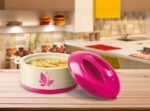 Milton Orchid 1500 Inner Stainless Steel Serving Casserole with Lid, PU Insulated Kitchen Hot Pot, Keeps Food hot & Fresh for Roti, Biryani, 1260 ml, Pink