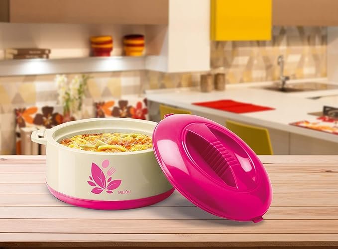 or4 Milton Orchid 1500 Inner Stainless Steel Serving Casserole with Lid, PU Insulated Kitchen Hot Pot, Keeps Food hot & Fresh for Roti, Biryani, 1260 ml, Pink - Image 1