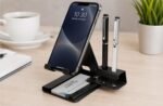 Metal Mobile Stand with Visiting Card & Pen Holder, Anti-Skid Design Mobile Multipurpose Stand for Smartphones, Tablets