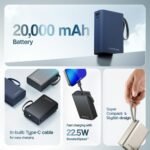 Ambrane 20000mAh Small Pocket Size Powerbank, Hanging InBuilt Type C Cable, 22.5W Fast Charging, Type C PD & USB Output for iPhone, Android Mobiles & Other Devices (MiniCharge 20, Black-Grey) - Image 2