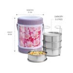 MILTON Sheriff Tiffin 4 Stainless Steel Containers, 3 litres, Purple | PU Insulated | Food Grade | Easy to Carry | Hot & Cold | Office | Outdoors | Food Grade - Image 4