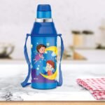 MILTON Kool Steelight 400 Kids Plastic Insulated Water Bottle with Straw, 380 ml, Sipper Bottle, Leak Proof, BPA Free, Food Grade, School & Picnic Bottle, Pearl Blue