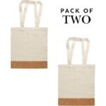Cotton Canvas Tote Bag with Cork Base, Long Shoulder Straps, Natural Beige, Pack of 2 - Image 2
