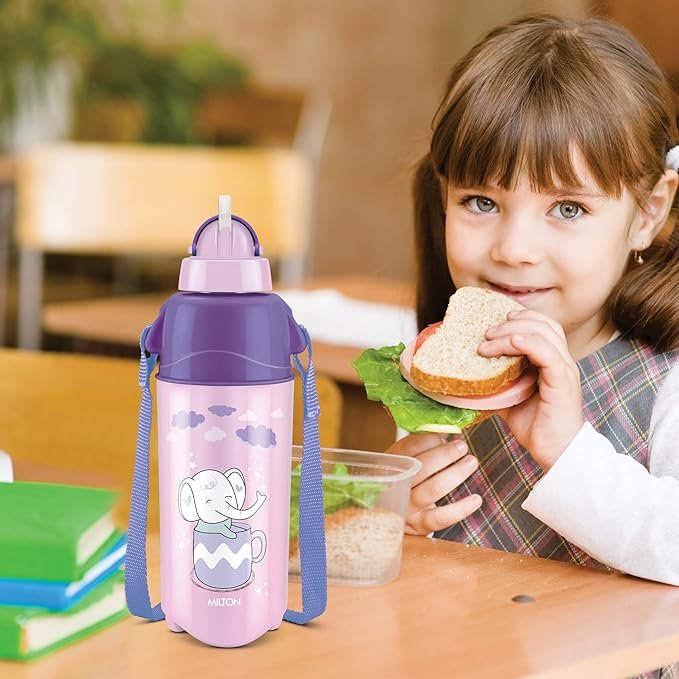 tr5 MILTON Kool Trendy 500 Plastic Insulated Water Bottle with Straw for Kids, 490 ml, Purple, School Bottle, Picnic Bottle, Sipper Bottle, Leak Proof, BPA Free | Food Grade | Easy to Carry (Pack of 1) - Image 1
