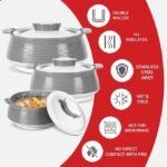 MILTON Venice Double Walled Inner Stainless Steel Serving Casserole Set of 3 (450 ml, 850 ml, 1350ml), PU Insulated Kitchen Hot Pot, Keeps Food hot & Fresh for Roti, Biryani, Grey - Image 4