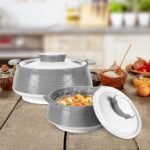 MILTON Venice Double Walled Inner Stainless Steel Serving Casserole Set of 3 (450 ml, 850 ml, 1350ml), PU Insulated Kitchen Hot Pot, Keeps Food hot & Fresh for Roti, Biryani, Grey - Image 2
